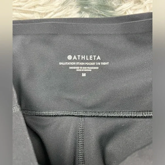 Athleta Women's Salutation Stash Pocket 7/8 Tight Black White Leggings Sz Medium - Picture 8 of 10